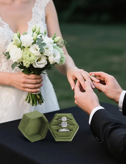 Velvet 3 Slots Jewelry Ring Box Engagement Wedding Box Keepsake Box Bridal Photo Ring Triple Slots Hexagon