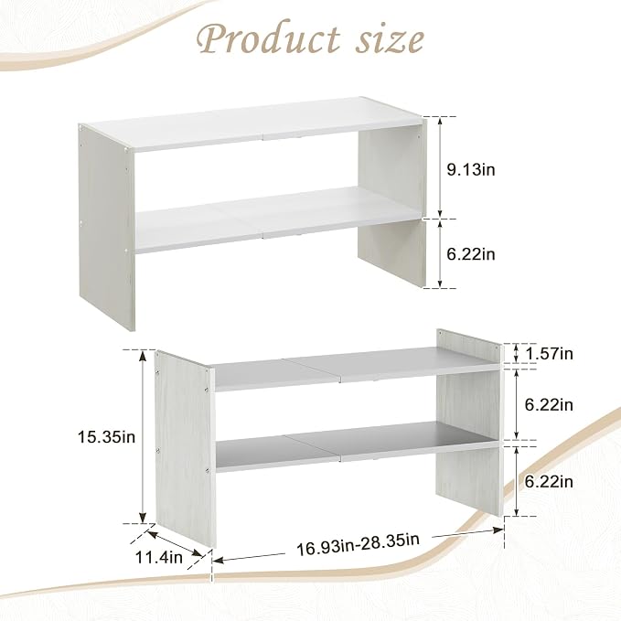 X-cosrack 2 Pack 2-Tier Shoe Rack Organizer for Closet, Expandable and Adjustable White Shoe Rack, Stackable Iron Wood Combination Shoe Storage Shelves for Closets, Entryway, Small Space, Garage