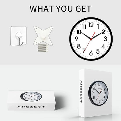 AKCISOT 14 Inch Wall Clock Silent Non-Ticking Modern Wall Clocks Battery Operated - Analog Classic Clock for Office, Home, Bathroom, Kitchen, Bedroom, School, Living Room(Black)