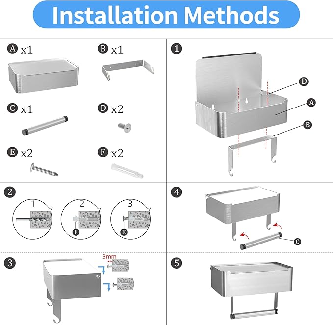 JUYSON Toilet Paper Holder with Shelf Brushed Nickel, Flushable Wipes Dispenser Fits for Bathroom Wipe Storage, Keep Your Wipes Hidden Out of Sight - SUS304 Stainless Steel Wall Mount Organizer