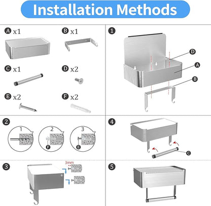 JUYSON Toilet Paper Holder with Shelf Brushed Nickel, Flushable Wipes Dispenser Fits for Bathroom Wipe Storage, Keep Your Wipes Hidden Out of Sight - SUS304 Stainless Steel Wall Mount Organizer