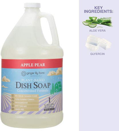 Ginger Lily Farms Botanicals Plant-Based Liquid Dish Soap, Concentrated Formula with Max Grease Cleaning Power, Cruelty-Free, Apple Pear Scent, 1 Gallon (Pack of 4)