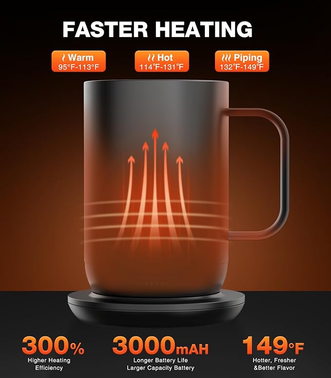 Kepwam Self-Heating Coffee Mug T1, 16oz Rechargeable Heated Coffee Mug, Smart Coffee Warmer Mug with App-Controlled,Advanced Temperature-Controlled Heating Coffee Gifts for Women Men Coffee Lover