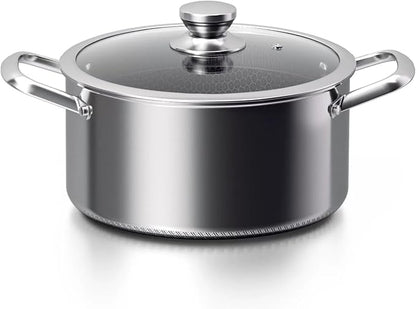 Hybrid Nonstick 8-Quart Stockpot,Stainless Steel Stock Pot with Glass Lid,Induction Soup Pot Compatible with All Cooktops,Dishwasher & Oven Safe