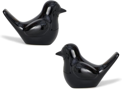 Artconal Small Black Bird Statue Ceramic 2-Piece Set, 4½ inch Cute Knick Knack for Home Office Shelf Desk Decor