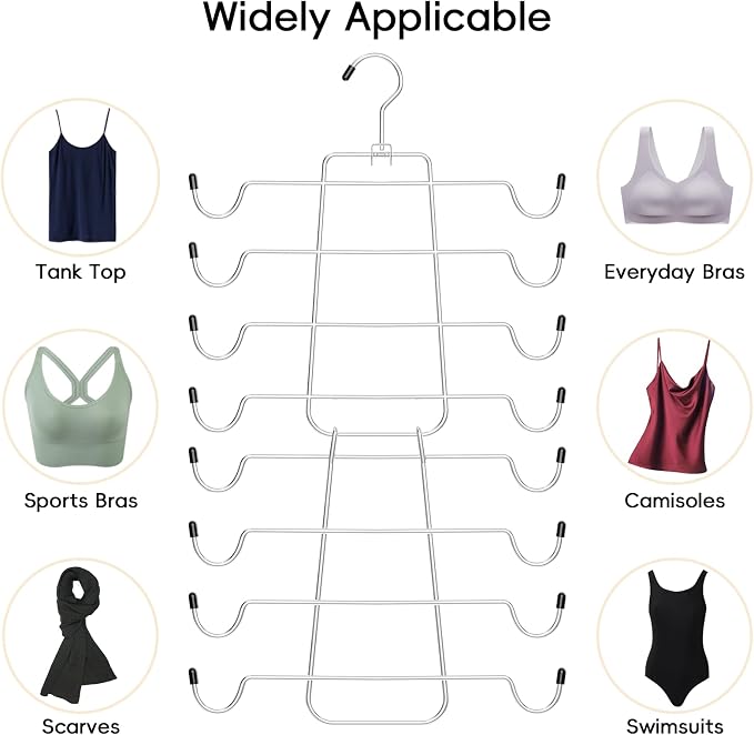 TomCare 4 Pack Space Saving Hangers，2Pack Tank Top Hanger and 2Pack Leggings Organizers for Closet Pants Hangers with 20 Clips Bra Organizers with 16 Hooks Stainless Steel Hanging Closet Organizer