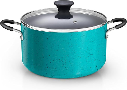 Cook N Home Professional 6 Quart Nonstick Stock Pot with Lid, Riveted Handles, Soup Pot for Holiday Feasts, Stockpot with Even Heating, Induction Cookware, Oven & Dishwasher Safe, Turquoise