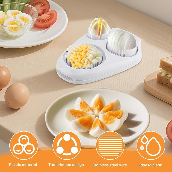 Egg Slicer for Hard Boiled Eggs 3 In 1, 3 Slicing Modes Eggs Dicer, Stainless Steel Egg Cutter, Kitchen Chopper Tool for Egg, Butter, Strawberry, Tomato, Mushroom, and Grape, Dishwasher Safe