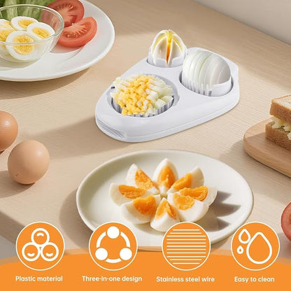 Egg Slicer for Hard Boiled Eggs 3 In 1, 3 Slicing Modes Eggs Dicer, Stainless Steel Egg Cutter, Kitchen Chopper Tool for Egg, Butter, Strawberry, Tomato, Mushroom, and Grape, Dishwasher Safe
