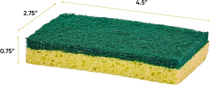 Scrubee Heavy Duty Scrub Sponge with Scouring Pad, Kitchen Dishwashing, Sink, Pot, and Frying Pan Cellulose Scrubber Sponge Non-Scratch, by Superio, 2-Pack (4.5" Sponge)