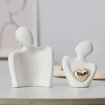 Home Decor for Couples, Mini Couple Ceramic Statue Tv Stand Decor, Bedroom Decor Love Statue Couple Knick Knacks Decoration- Gifts for Her Romantic Gifts (Black&White, 4.72in)