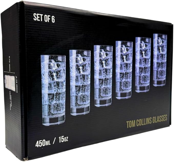 LEMONSODA Premium Highball 12oz/15oz Glass Sets - Elegant Tom Collins Glasses - Tall Water Drinking Glasses - Bar Glassware for Mojito, Whiskey, Cocktail (15oz, Set of 6)