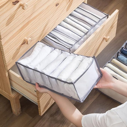 2 Pack Drawer Organizer for Thin Jeans,Pants,T-shirts Foldable Closet Organizer Drawer Soft Fabric Dresser Drawer Divider Bins for Thin Jeans,Pants,T-shirts (Gray-7M-2PCS)