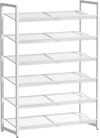 Metal Shoe Rack, 6-Tier Shoe Organizer for Entryway, Tall Shoes Stand with Angled Shelves, Holds 18-24 Pairs, Large Shoe Storage Shelf for Closet Garage Bedroom, White