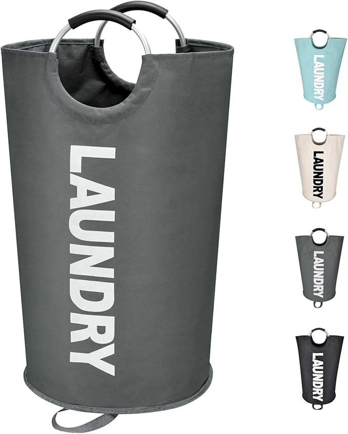 Maxsilan 90L Large Laundry Basket, Freestanding Tall Clothes Hamper, Collapsible Laundry Bag, Dark Grey