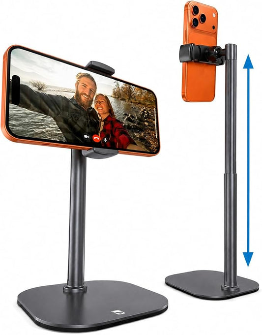 COOPER ChatStand, Adjustable Cell Phone Stand for Desk, Phone Stand for Recording, iPhone Holder for Filming, Small Tripod for iPhone, Fits Samsung, Android Smartphones, (Metallic Gray)