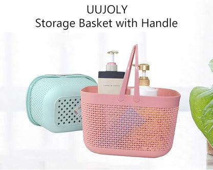 UUJOLY Plastic Organizer Storage Baskets with Handles, Shower Caddy Bins Organizer for Bathroom and kitchen (Pink)