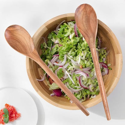 Wooden Cooking Spoons 2PCS Wooden Spoons for Cooking 12″ Acacia Wood Spoons Cooking Smooth Spoon Finish Comfortable Grip Wood Spoons Cooking Small Style Non-Stick Cooking Kitchen Utensil Set