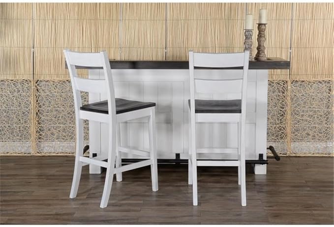 Sunny Designs Carriage House 78" Farmhouse Wood Bar Unit with Sides and Front Foot Rail, Removable Wine Storage Rack, Stemware Rack, Adjustable Shelves, in Dark Brown & White Finish