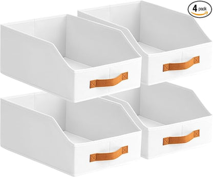 Homsorout Fabric Storage Bins for Organizing - 4 Pack Large Trapezoid Collapsible Storage Bins with Front Handle, Closet Organizers and Storage for Bedroom, Home Shelves, Small Spaces, White