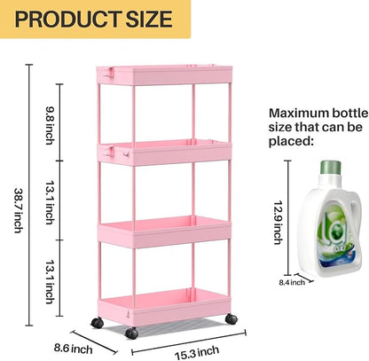 SPACELEAD 4 Tier Rolling Cart with Wheels, Storage Craft Art Trolley Organizer Serving, 3 Hanging Baskets Easy Assembly, for Office, Living Room, Kitchen