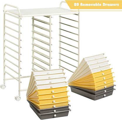 GOFLAME 20-Drawer Rolling Storage Cart, Multifunctional Art Craft Organizer Cart, Mobile Utility Storage Cart with Removable Drawers & Lockable Wheels, Craft Cart for Home Office School, Yellow