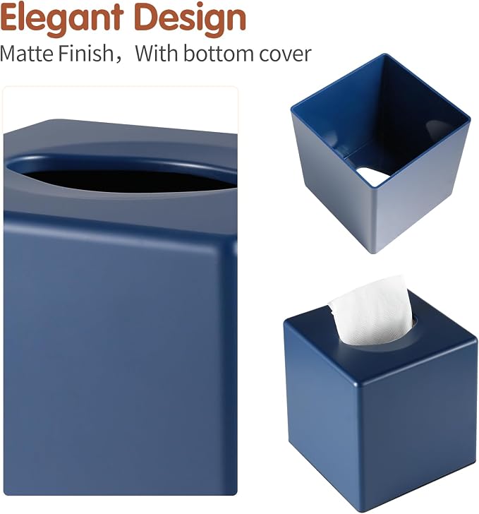 Y-in Hand Tissue Box Cover, Square Facial Cube Tissue Box Holder, Storage Accessories for Bathroom Vanity, Bedroom Countertops, Dressers, Night Stand, Parlors and Offices - Navy Blue