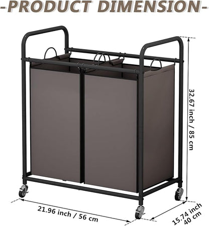 SUOERNUO Laundry Sorter Basket 2 Bag Laundry Hamper Cart with Rolling Lockable Wheels and Removable Bags Laundry Organizer Cart for Clothes Storage, Assorted