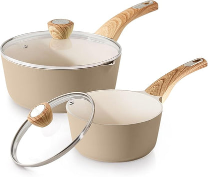 SENSARTE 2.0 & 3.0 Quart Ceramic Sauce Pan Sets with Lid, Cooking Pots Set, Nonstick Saucepan Set with Pour Spout, Small Kitchen Pot, Non toxic Saucepot, Induction Comptable, PFOA PTFE PFAS PFOA Free