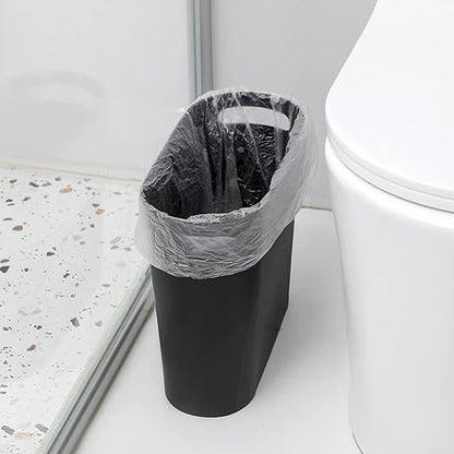 rejomiik Small Trash Can, Slim Garbage Can Plastic Waste Basket with Handles 3.5 Gallon Container Bin for Narrow Spaces Bathroom, Bedroom, Kitchen, Office at Home, 2 Pack Black