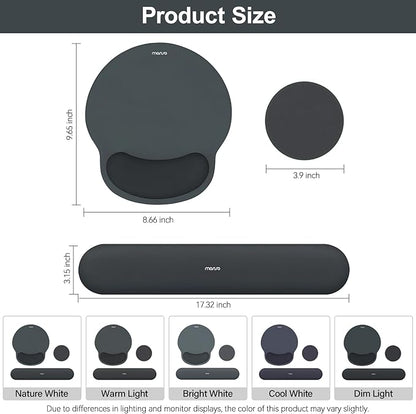 MOSISO Wrist Rest Support for Mouse Pad&Keyboard Set, Circle Curved Ergonomic Mousepad&Coaster Non-Slip Base Home/Office Pain Relief&Easy Typing Pad with Soft Cloth&Silicone Lining, Slate Gray