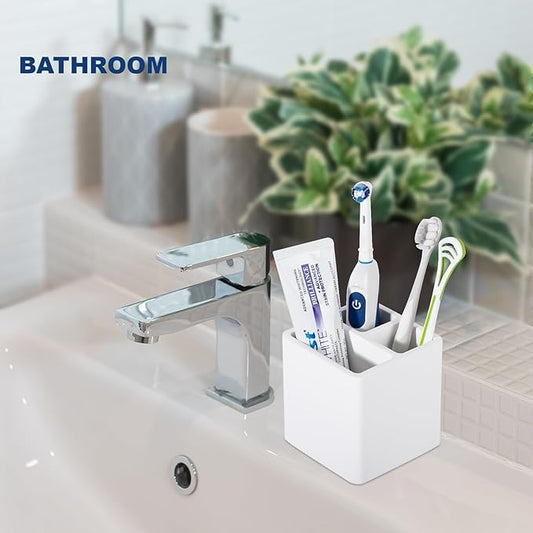 Diatomite Toothbrush Holders for Bathrooms, Electric Toothbrush and Toothpaste Holder 3 Slots Tooth Brush Organizer for Bathroom Countertop, Shower, Vanity - White