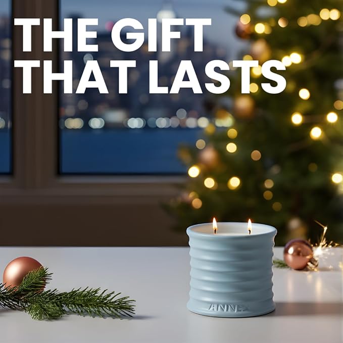Annex Sea Breeze & Cypress Balls Luxury Scented Candle - Handmade Ceramic Jar - 50hr Clean Burn, Non-Toxic Soy Wax - Aesthetic Home Decor Winter Gift for Men & Women - Sandalwood & Oud
