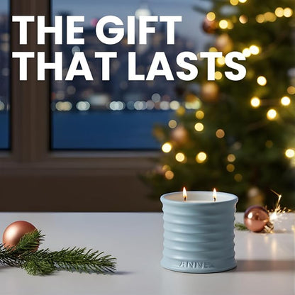 Annex Sea Breeze & Cypress Balls Luxury Scented Candle - Handmade Ceramic Jar - 50hr Clean Burn, Non-Toxic Soy Wax - Aesthetic Home Decor Winter Gift for Men & Women - Sandalwood & Oud
