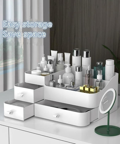 MIUOPUR White Makeup Organizer for Vanity, with 3 Drawers, Large Capacity, Ideal for Make up, Cosmetic, Skin care, Suitable for Bathroom Counter, Dressers, Desk