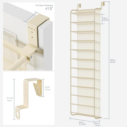 Whitmor 36 Pair Over The Door Shoe Organizer, 12 Tier Hanging Shoe Organizer, Heavy Duty Metal & Mesh Shoe Holder, Hanging Shoe Rack for Closet Organizer & Storage, 74"H x 21.7"W x 7.5"D, Beige