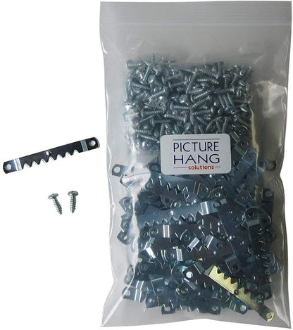 PHS Large Sawtooth Picture Hangers for Frames - 100 Pack Frame Hanging Hardware with Screws - Supports up to 10 lbs - Canvas Hangers for Walls - Picture Frame Hanger for Hanging Artwork