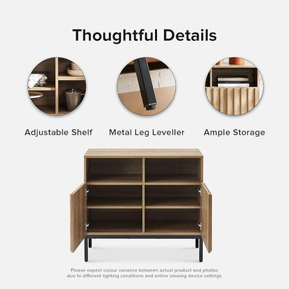 mopio Norwin Storage Cabinet, Sturdy Modern Rustic Industrial Buffet Sideboard, Fluted Accent Storage Cabinets, Credenza, Oak Wood TV Stand, Entertainment Center, Media Console, Living Room (Single)
