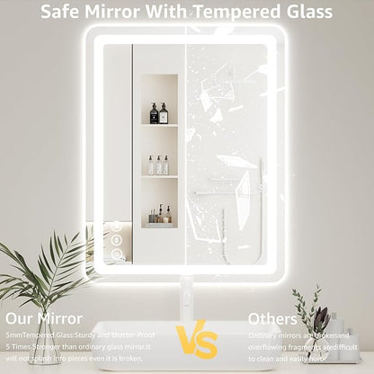 55" x 36" Led Bathroom Mirror with Lights, Anti-Fog & Tri-Color Lighting - Wall Mounted Shaving Mirror with Touch Sensor, Waterproof & Smart LED Vanity Mirror,Tempered Glass, Dimmable Smart Mirror