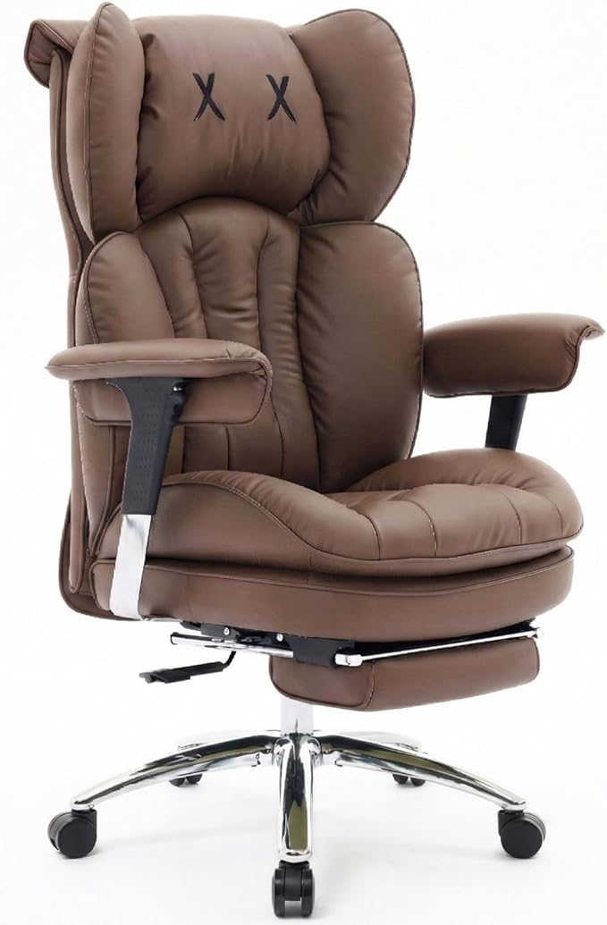 Efomao Big & Tall Executive Office Chair with Footrest - 400lbs Heavy Duty High Back PU Leather Desk Chair, Modern Ergonomic Reclining Computer Chair, Brown