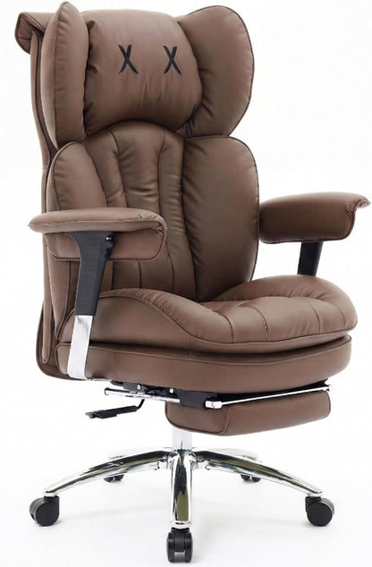 Efomao Big & Tall Executive Office Chair with Footrest - 400lbs Heavy Duty High Back PU Leather Desk Chair, Modern Ergonomic Reclining Computer Chair, Brown