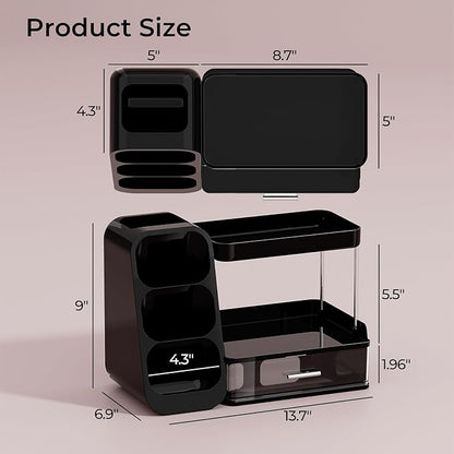 UFORU Makeup Organizer for Vanity with Brush Holder, 2 Tiers Countertop Skincare, Cologne Organizer and Perfume Stand for Men Bathroom Vanity, Large Capacity Makeup Storage, Black