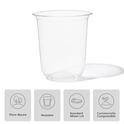 TOSSWARE NATURAL 16oz Arc - Plant Based 98mm Clear Cold Cups - Plastic Alternative for Parties, Bachelorettes, Weddings - Recyclable - Set of 100