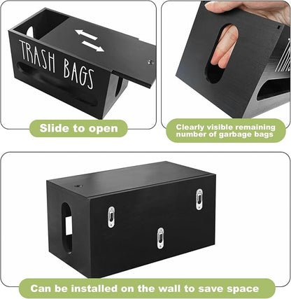 Trash Bag Dispenser,Wooden Trash Bag Dispenser with Lid,Under Sink or Countertop Holder, Plastic Bags Organizer Storage for Home Décor
