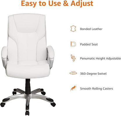 Amazon Basics Executive High Back Office Desk Chair, Adjustable Height, Tilt, Swivel, one Size, White/Pewter