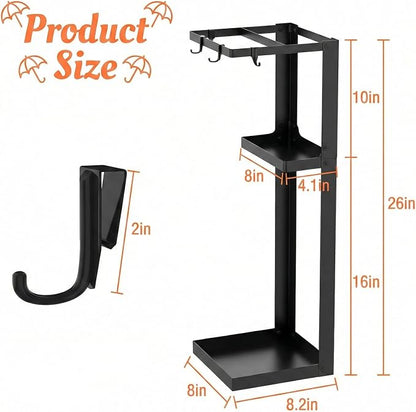 Umbrella Stand, Metal Umbrella Stand Indoor, 26 Inch Umbrella Holder for Entryway, Shelf for use with Small Umbrellas and Bottom Drip Tray for use with