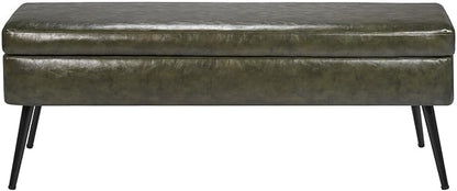 VEVOR Leather Storage Ottoman Bench, PU Leather Bench with Storage and Metal Legs, Modern Shoe Benches Seat for Entryway, Upholstered End of Bed Benches for Living Room, Dining Room, Hallway, Green