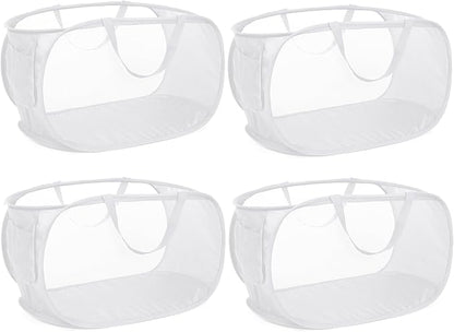 4 Pack Collapsible Laundry Baskets, Foldable Laundry Basket with Pocket, Durable Pop Up Hampers, Reinforced Handles Dirty Clothes Hamper for Laundry, Bedroom, Bathroom, Dorm, Travel or Camping White