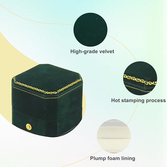 Jewelry Ring Box Small Travel Jewelry Box, Velvet Wedding Ring Box for Business, Engagement, Wedding, Bridesmaid and Holiday Events - Dark Green