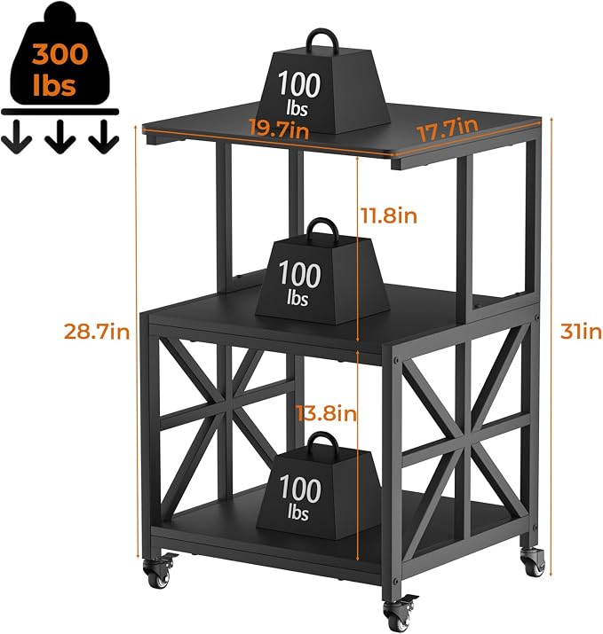 GreenForest Printer Stand with Lockable Wheels, Heavy Duty Printer Table | 3-Tier Storage Shelf, Fit 2-3 Printers/3d/Heat Press/Laser, Rolling Cart for Home Office, Small Spaces, 19.7"x17.7", Black